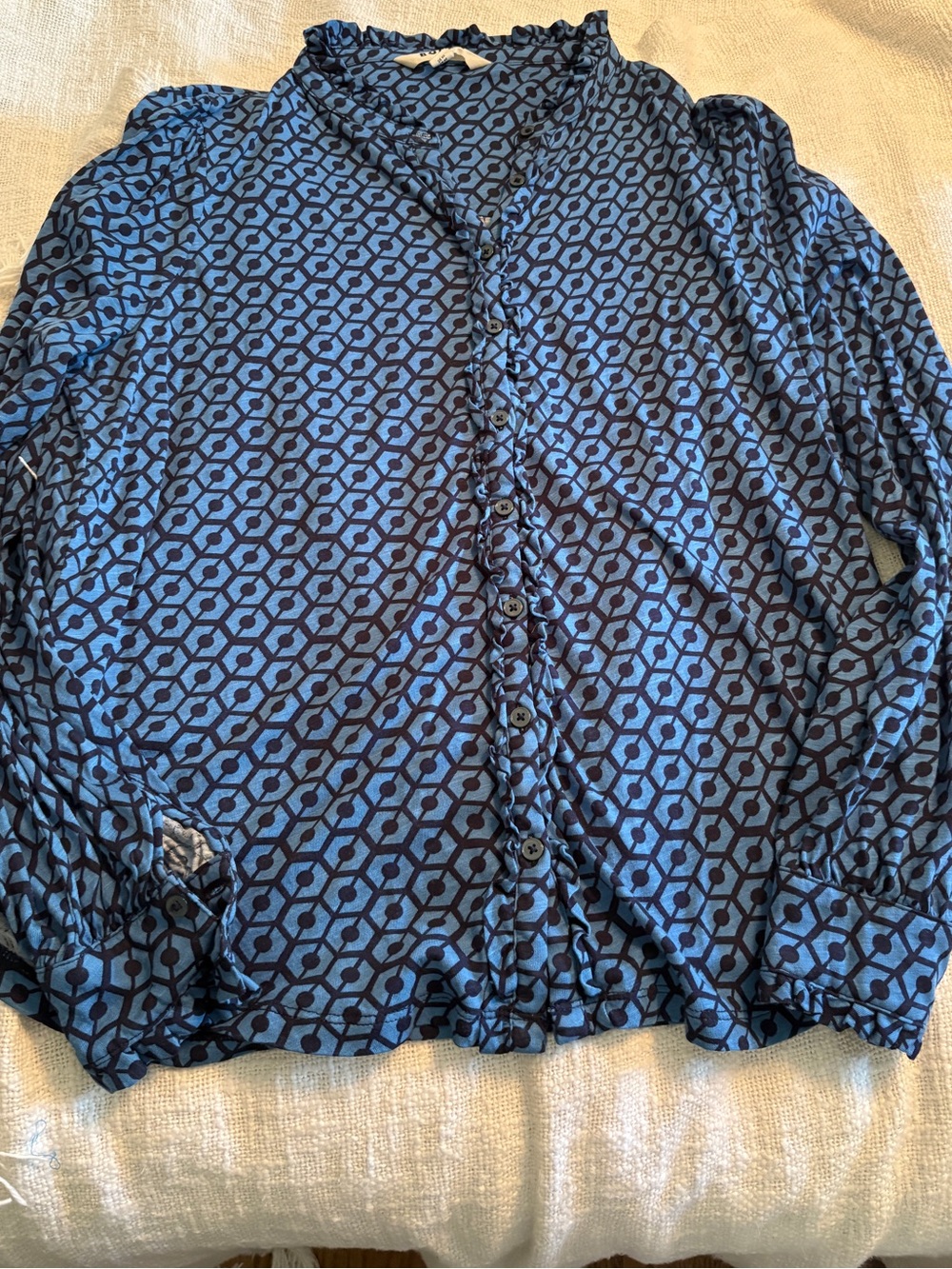 Boden Women’s Navy and Blue Geometric Button-Down Blouse US size 10